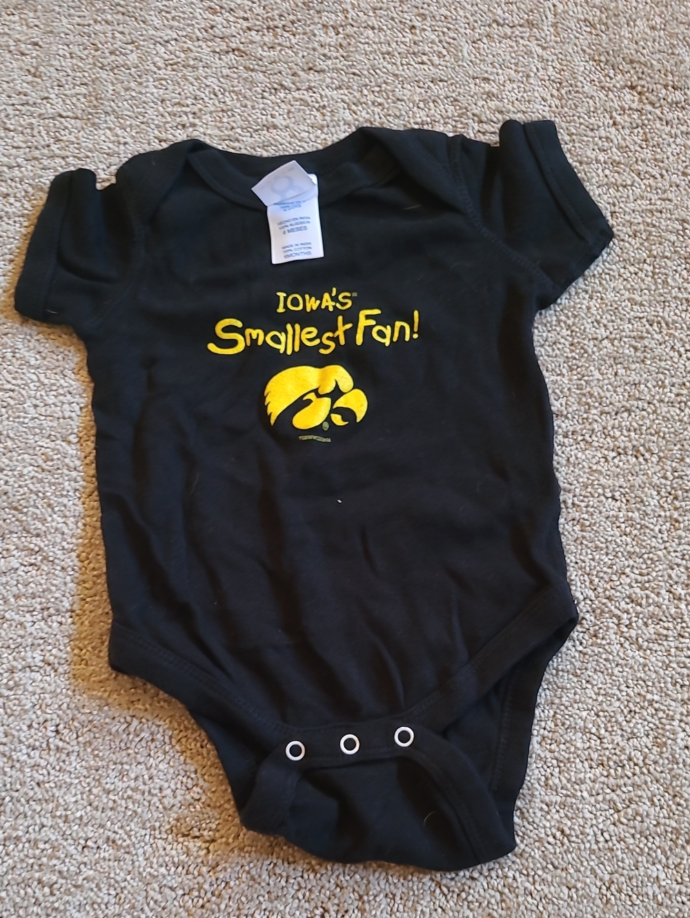 Rabbit Skins Black Baby Bodysuit with Yellow Hawkeye Print